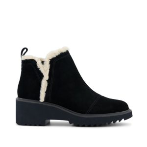 Womens Maude Wedge Boot Black Suede Faux Fur