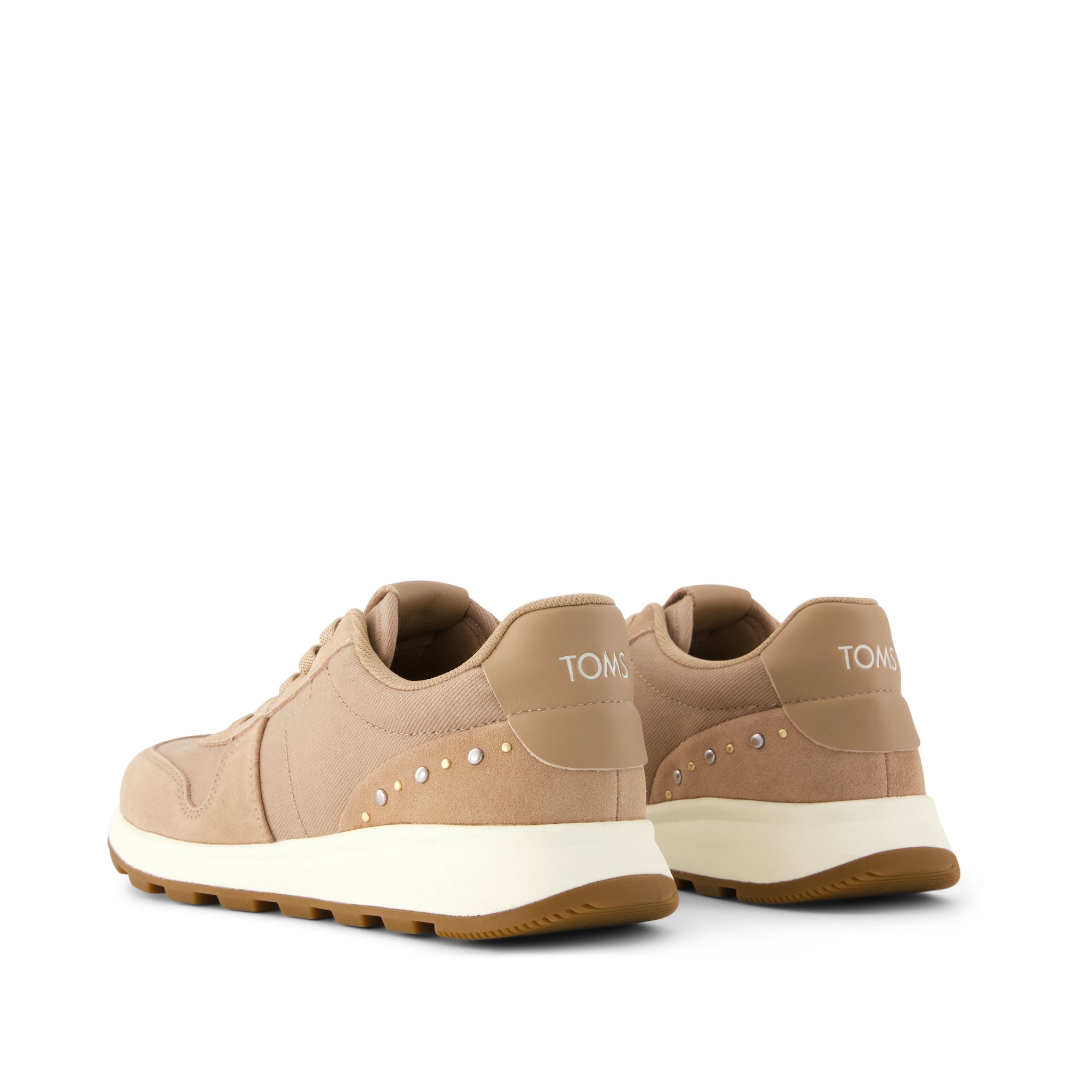 Womens TRVL LITE Retro Runner Sneaker Water Repellent Taupe Vintage Twill with Studs - Image 3