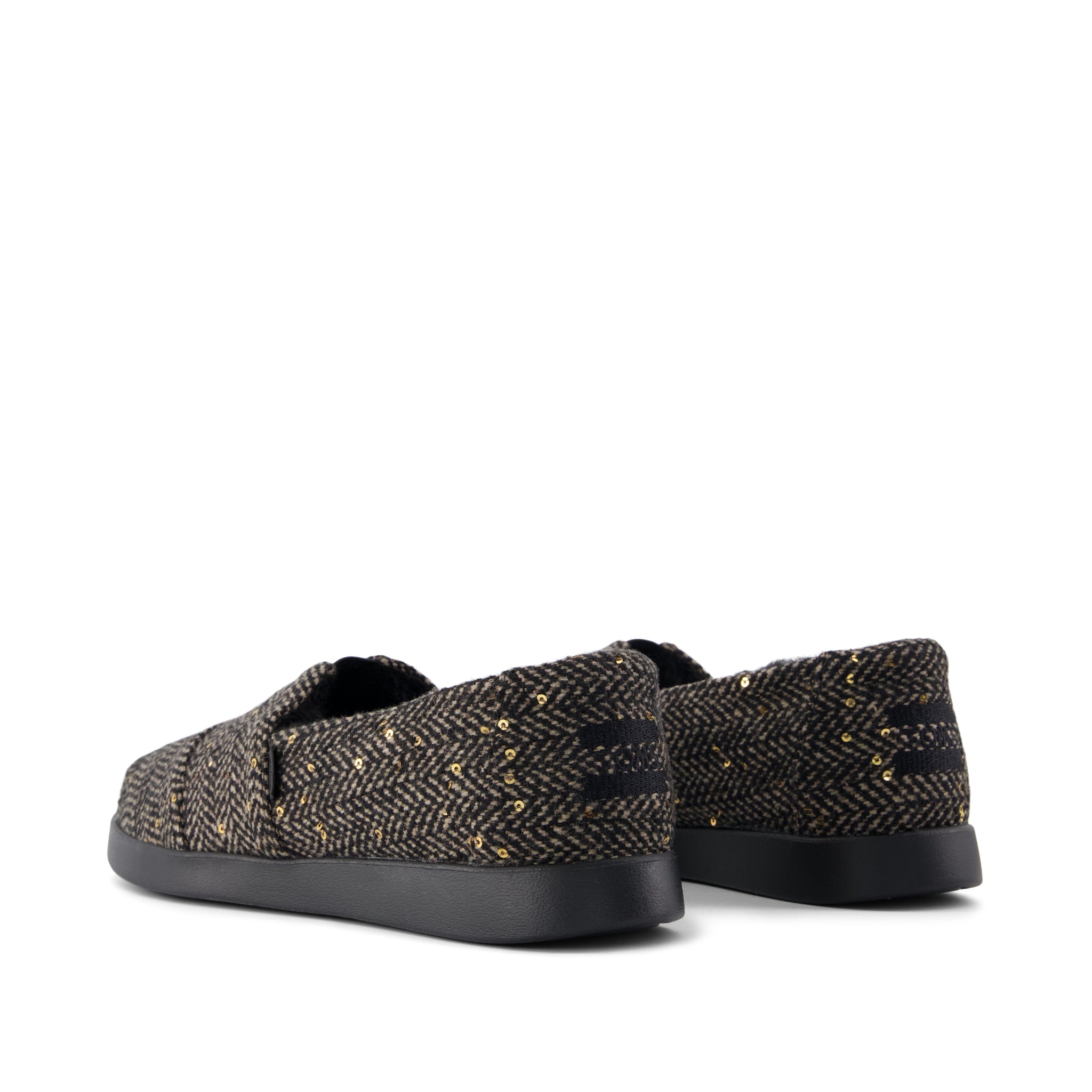 Womens Alpargata Plus Black Sequin Herringbone w/ Faux Fur - Image 4