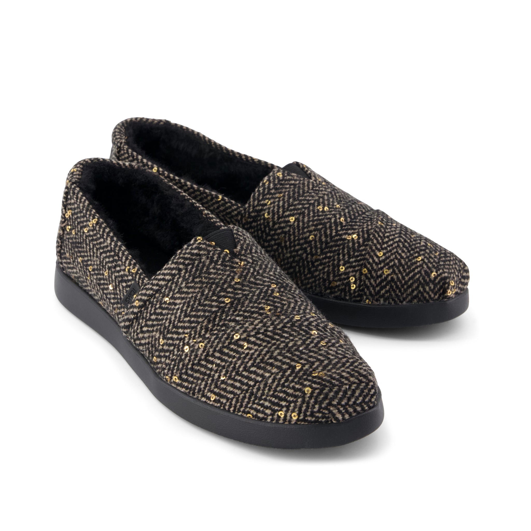 Womens Alpargata Plus Black Sequin Herringbone w/ Faux Fur - Image 3