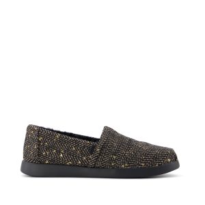 Womens Alpargata Plus Black Sequin Herringbone w/ Faux Fur