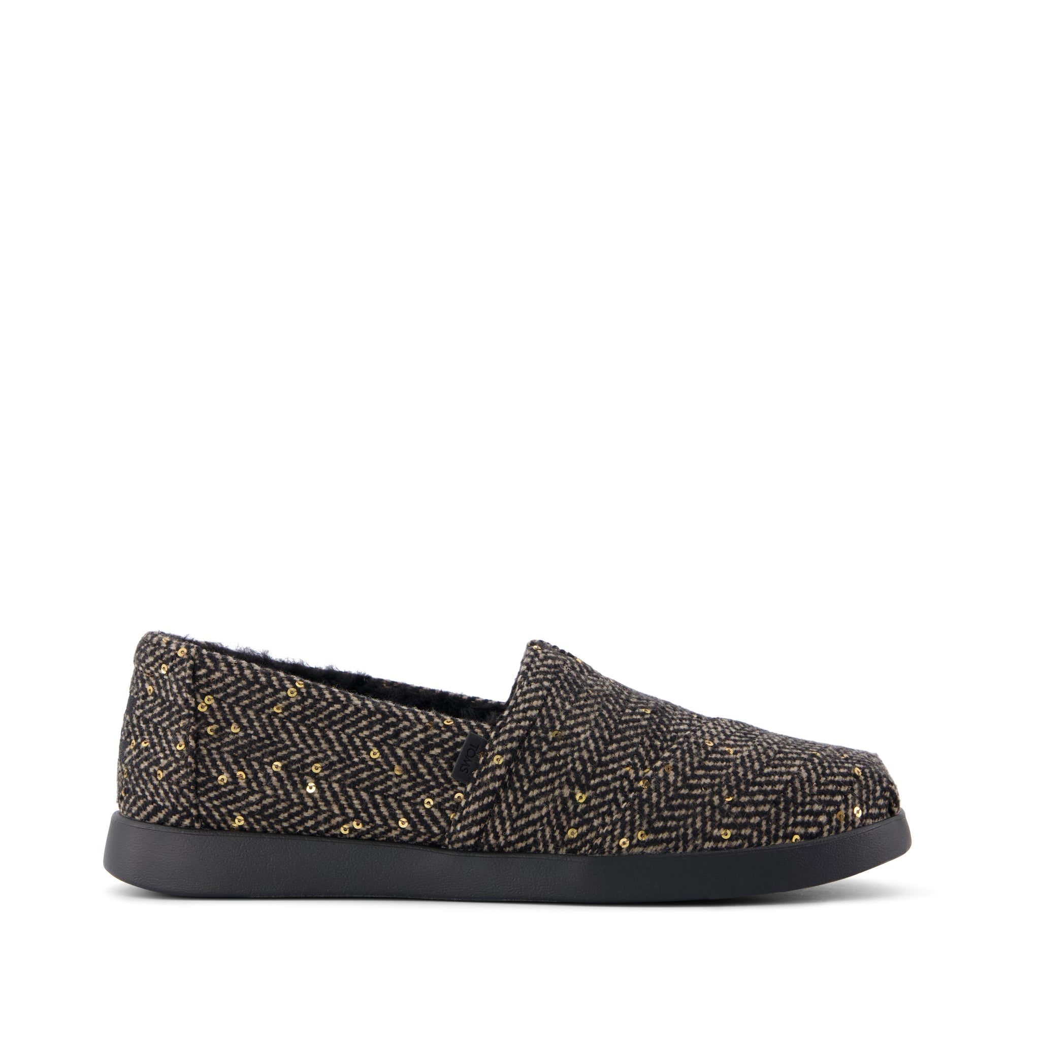 Womens Alpargata Plus Black Sequin Herringbone w/ Faux Fur