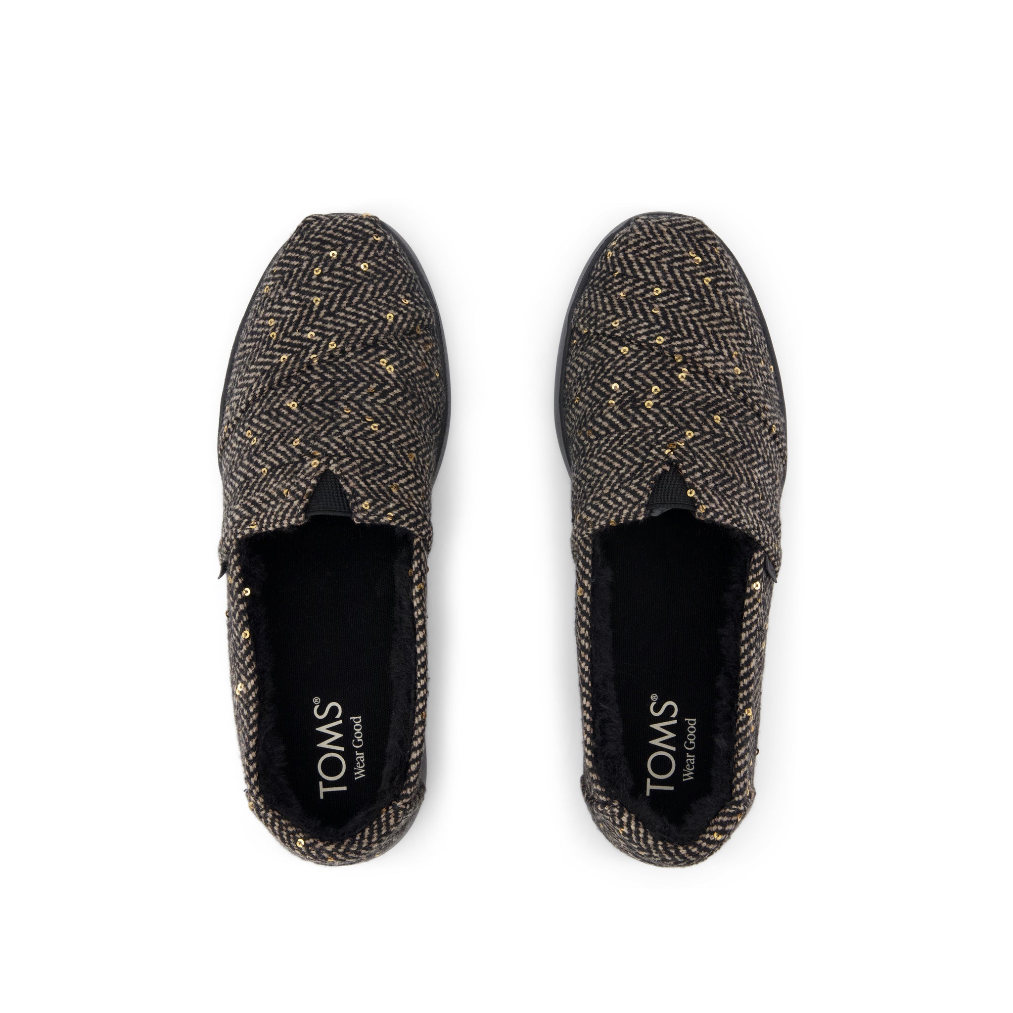 Womens Alpargata Plus Black Sequin Herringbone w/ Faux Fur - Image 6