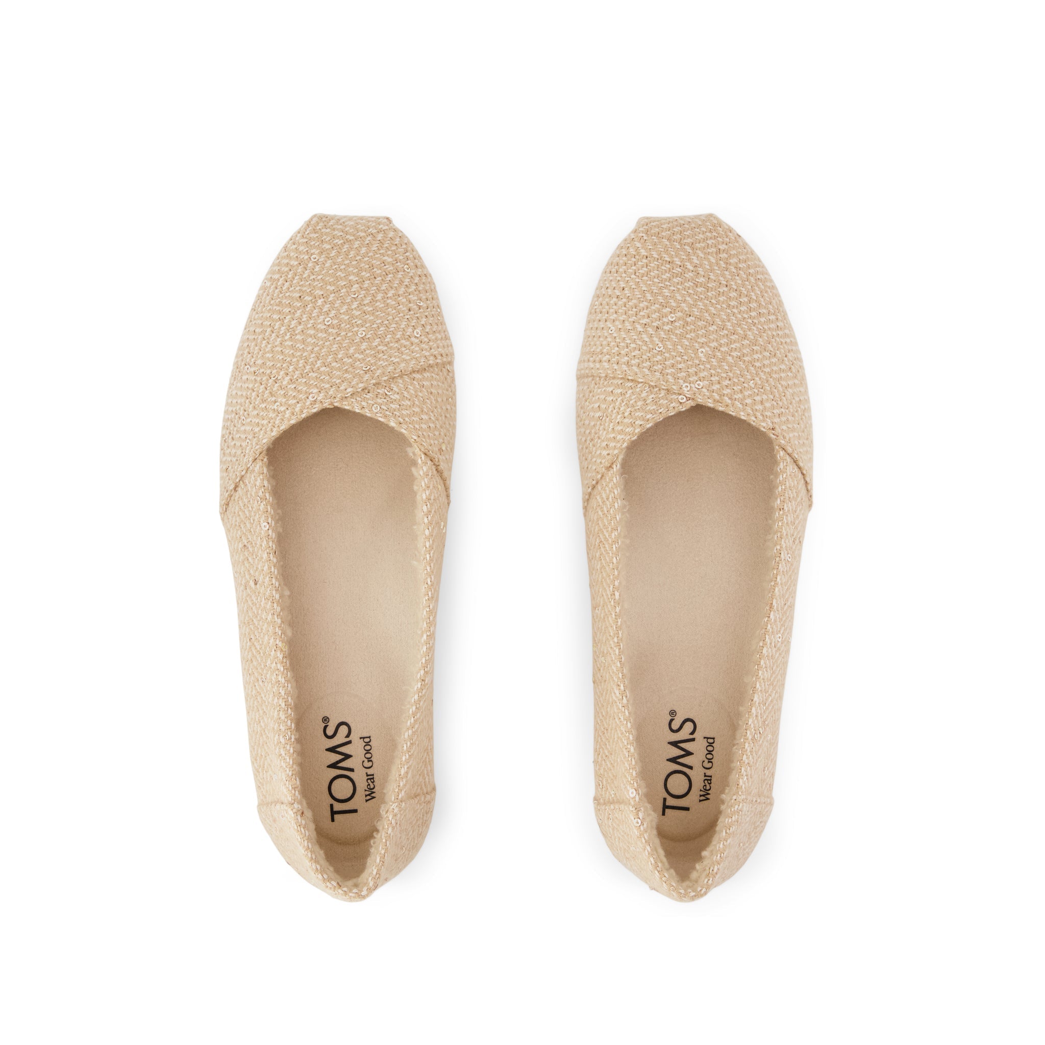 Womens Alpargata Ballet Flat Oatmeal Sequin Herringbone w/ Faux Shearling - Image 6