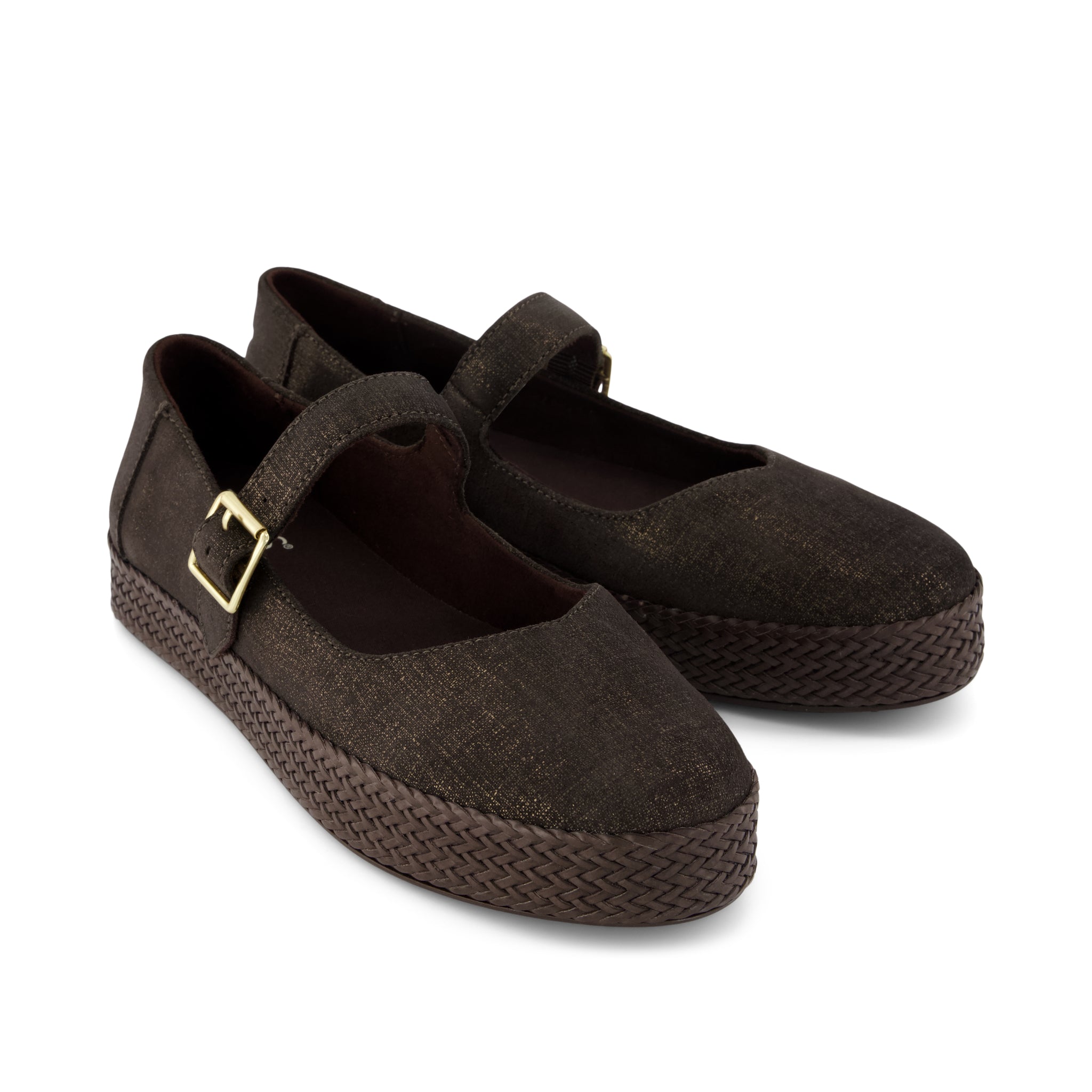 Womens Carolina Mary Jane Espadrille Metallic Chocolate Brown Crosshatch Suede - Image 3