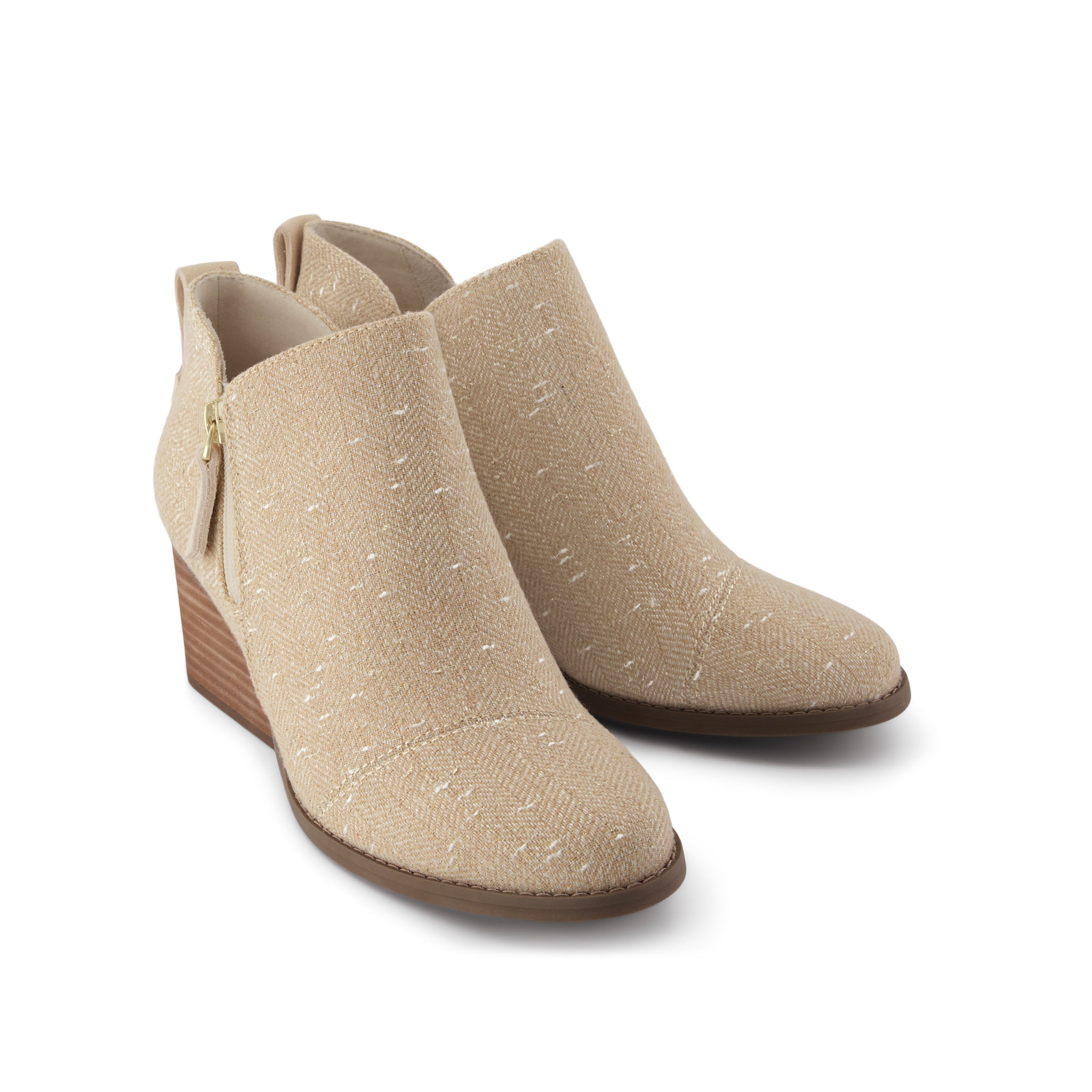 Womens Goldie Wedge Ankle Bootie Natural Slubby Metallic Twill - Image 3