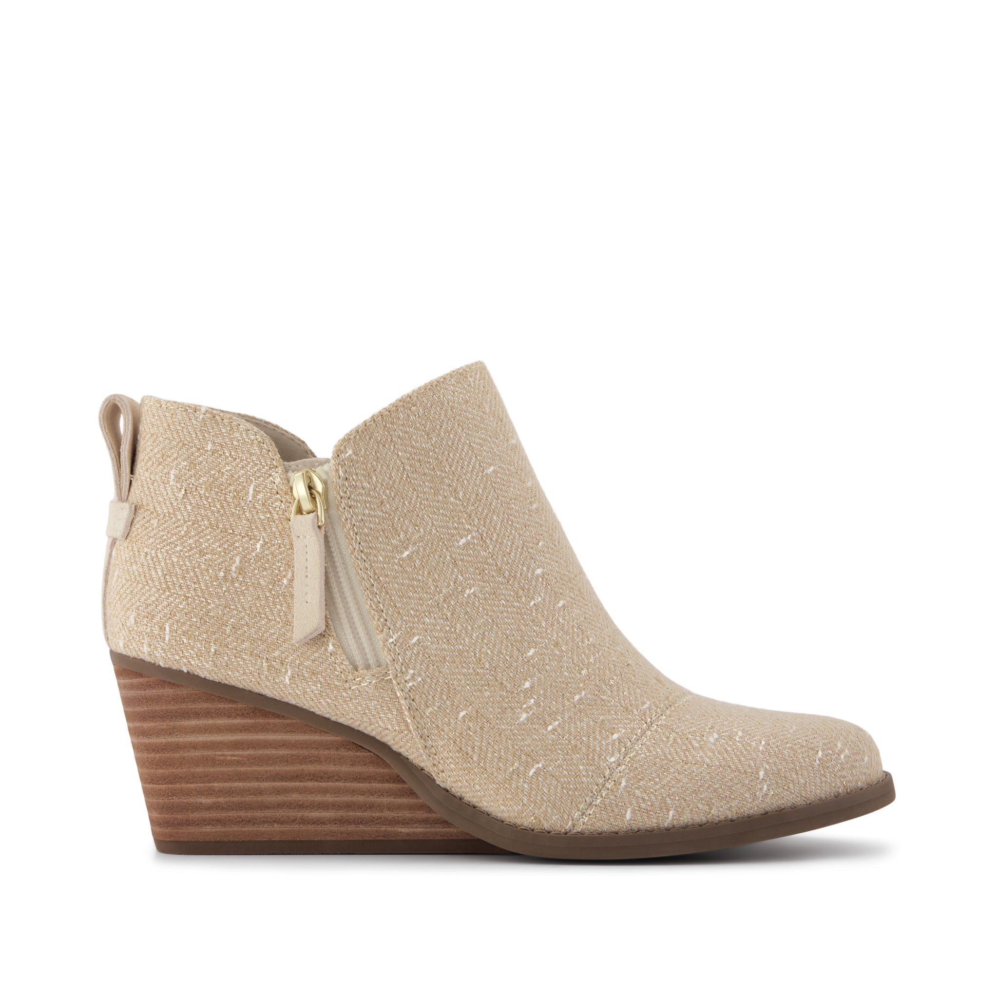 Womens Goldie Wedge Ankle Bootie Natural Slubby Metallic Twill