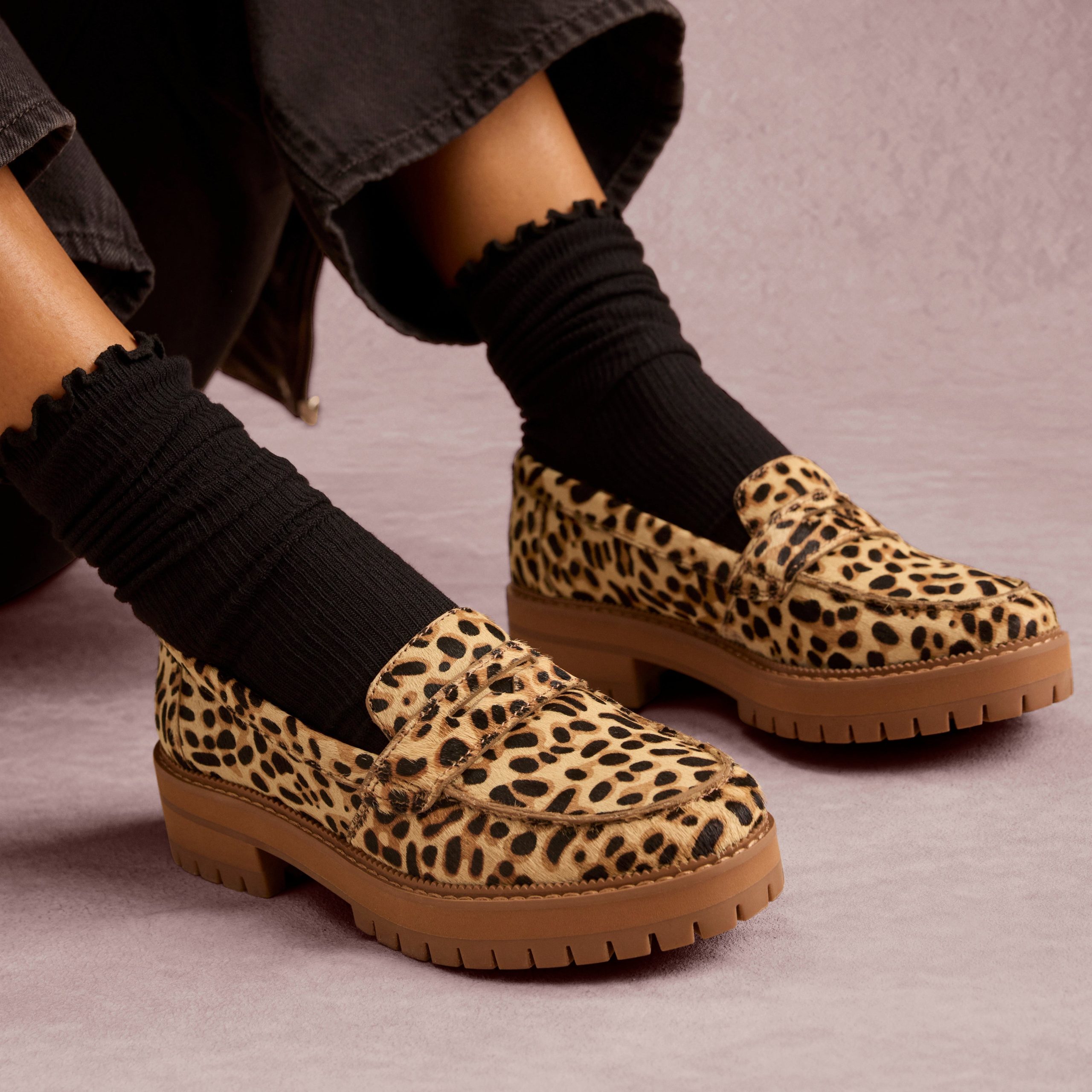 Womens Cara Loafer Brown Sugar Leopard Print Hair Leather - Image 2