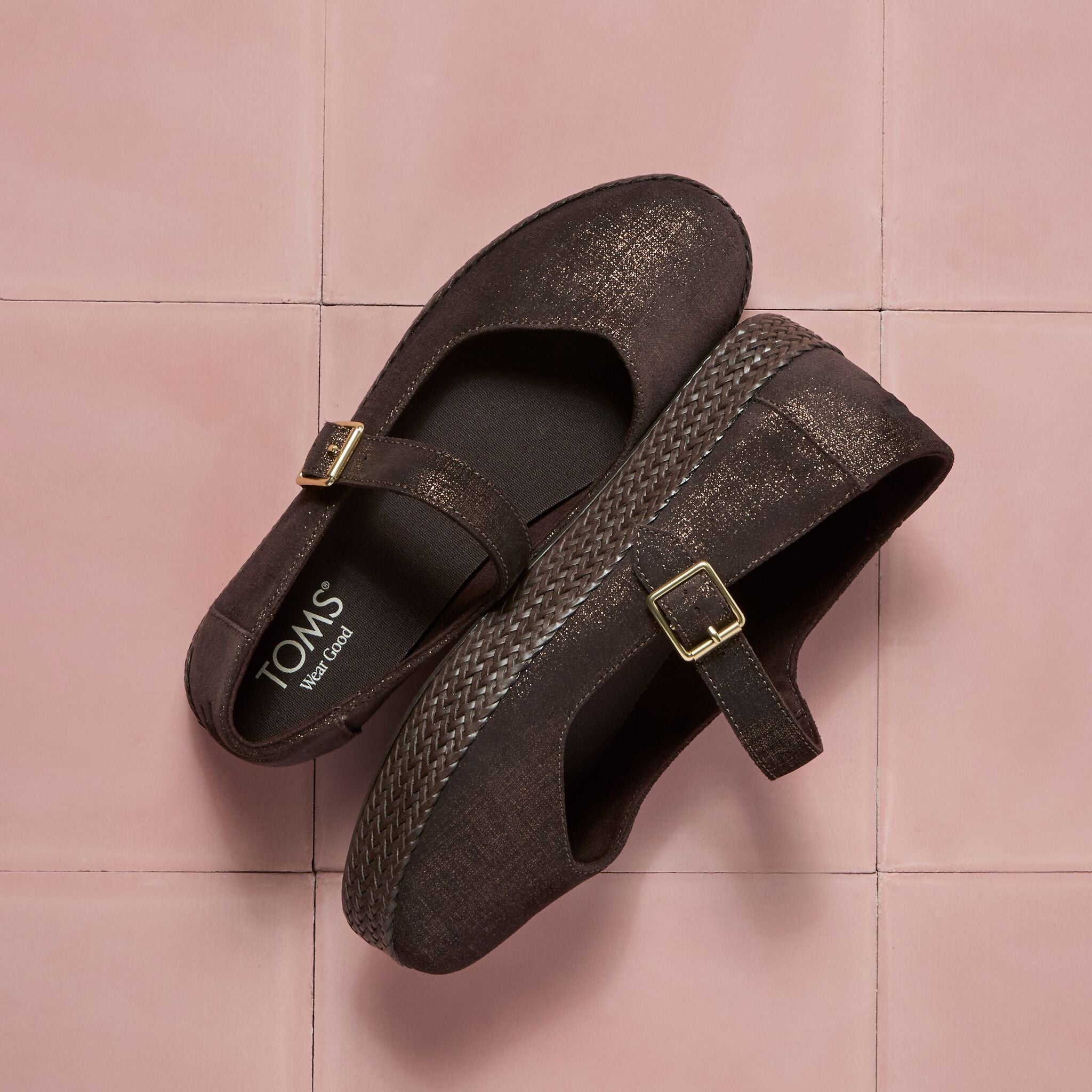 Womens Carolina Mary Jane Espadrille Metallic Chocolate Brown Crosshatch Suede - Image 2