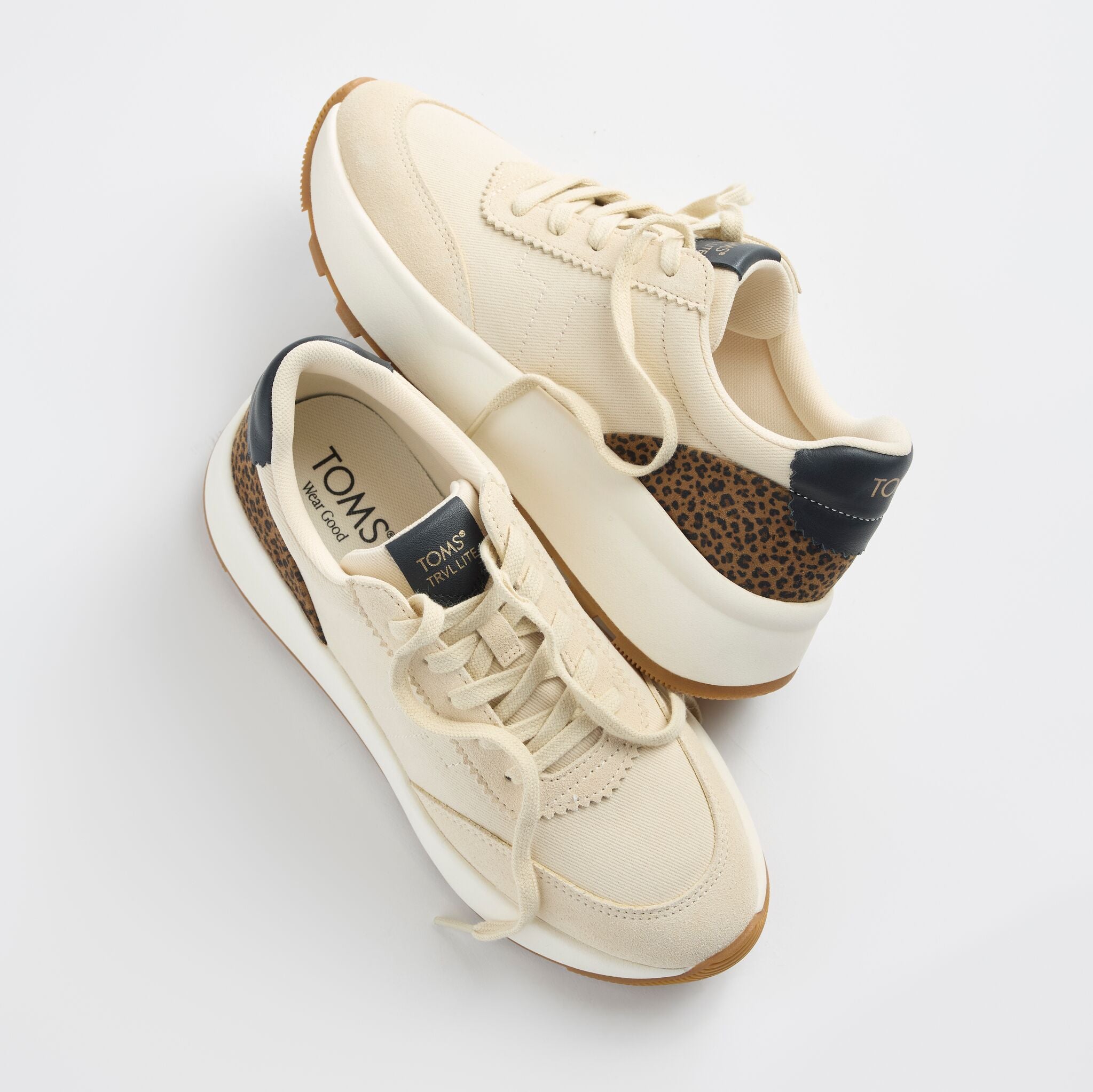 Womens TRVL Lite Wedge Sneaker Water Repellent Cream Cheetah Print Vintage Twill - Image 2